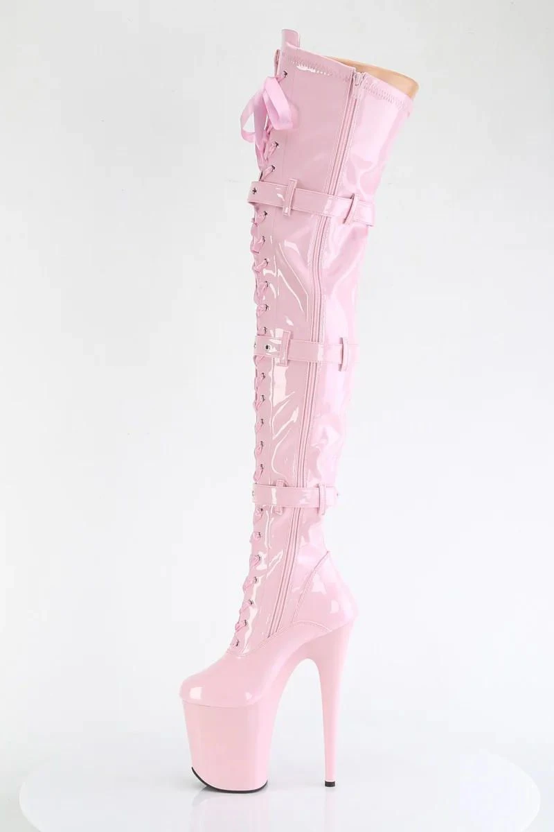 Pleaser USA Flamingo-3028 8inch Thigh High Pleaser Boots - Patent Baby Pink 3 Pleaser USA Flamingo-3028 8inch Thigh High Pleaser Boots - Patent Baby Pink - Image 3