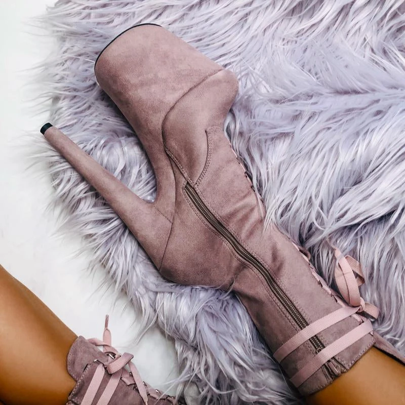 Hella Heels High BabyDoll 8inch Boots - Lilac Mink 6 Hella Heels High BabyDoll 8inch Boots - Lilac Mink - Image 6