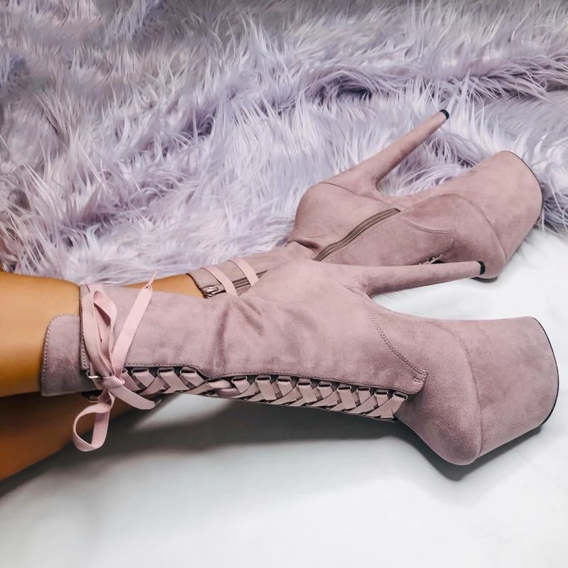 Hella Heels High BabyDoll 8inch Boots - Lilac Mink 5 Hella Heels High BabyDoll 8inch Boots - Lilac Mink - Image 5