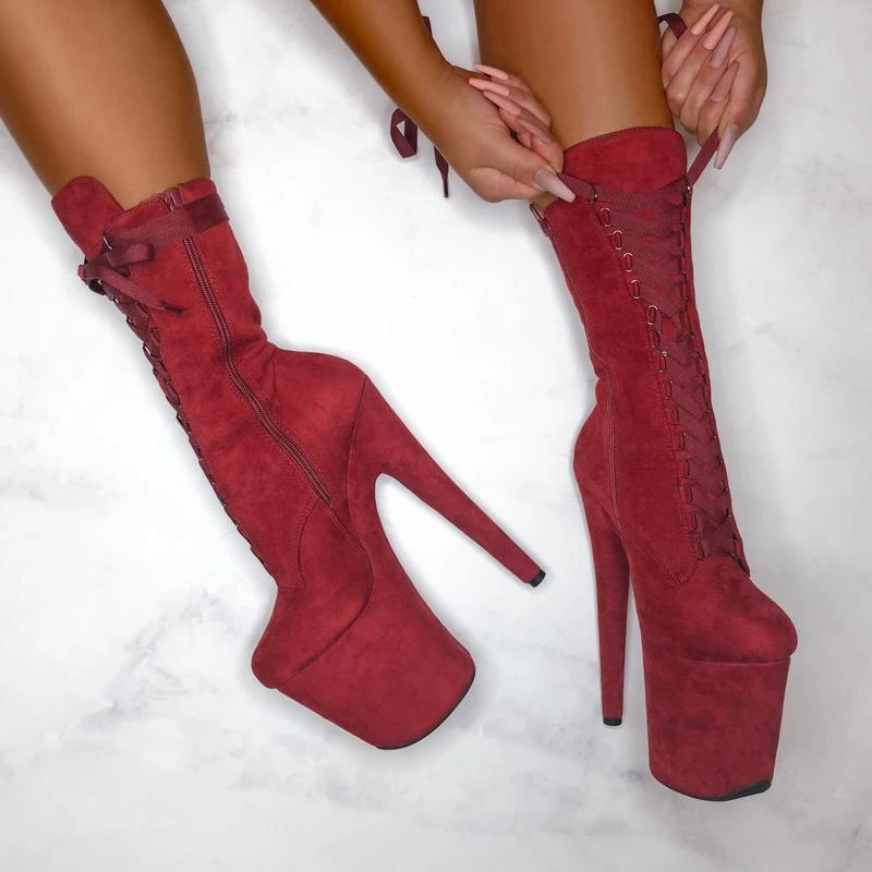 Hella Heels High BabyDoll 8inch Boots - Dark Red 5 Hella Heels High BabyDoll 8inch Boots - Dark Red - Image 5