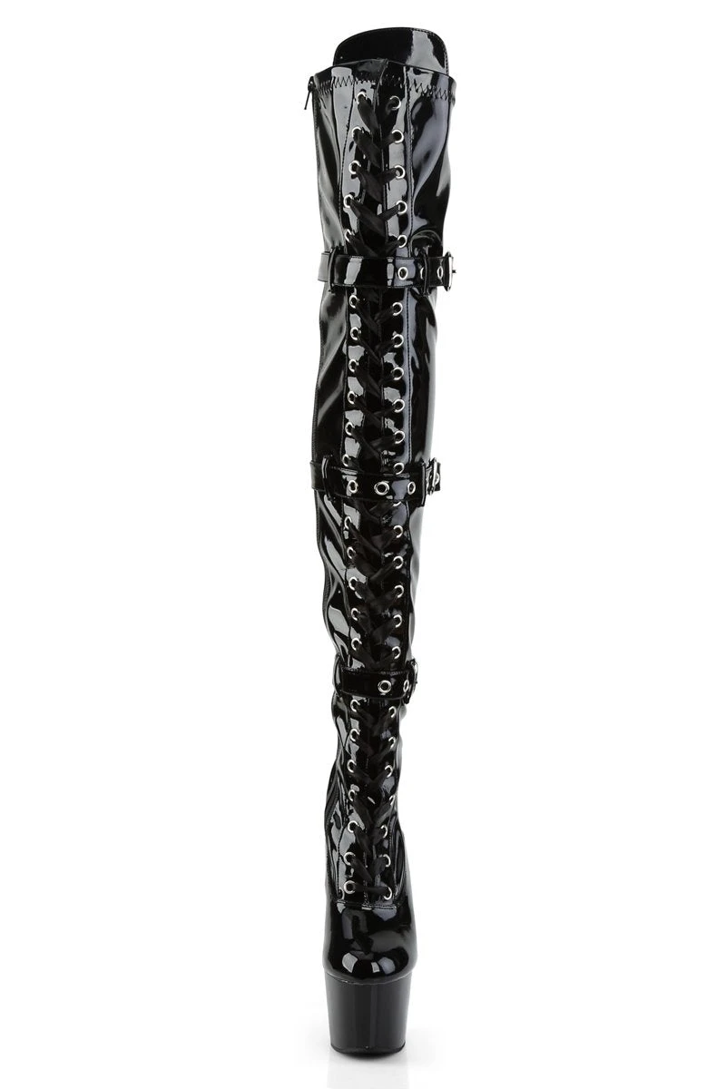 Pleaser USA Adore-3028 7inch Thigh High Pleaser Boots - Patent Black 2 Pleaser USA Adore-3028 7inch Thigh High Pleaser Boots - Patent Black - Image 2