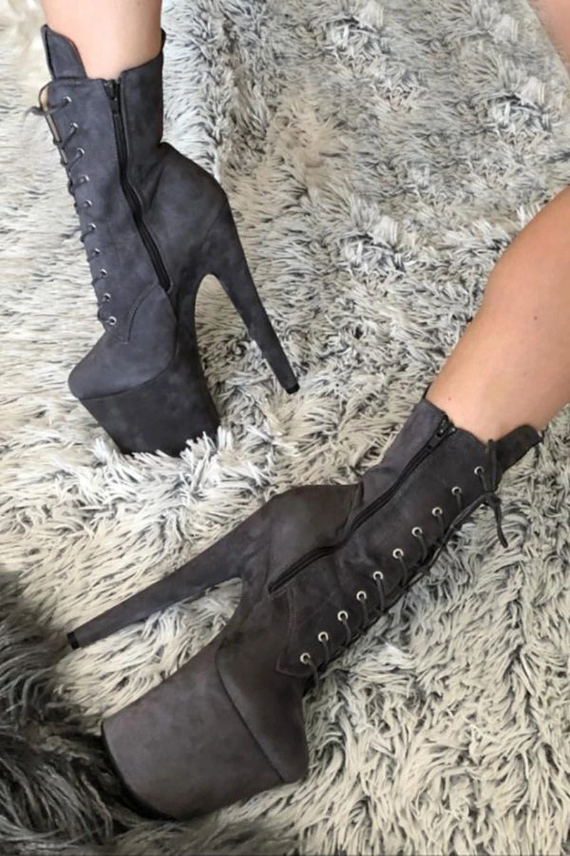 Hella Heels BabyDoll 8inch Boots - Dark Grey 1 Hella Heels BabyDoll 8inch Boots - Dark Grey