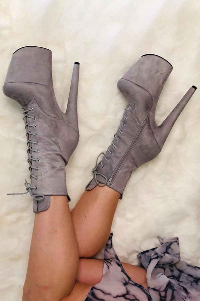 Hella Heels BabyDoll 8inch Boots - Light Grey 2 Hella Heels BabyDoll 8inch Boots - Light Grey - Image 2