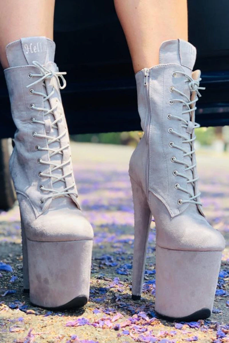 Hella Heels BabyDoll 8inch Boots - Light Grey 1 Hella Heels BabyDoll 8inch Boots - Light Grey