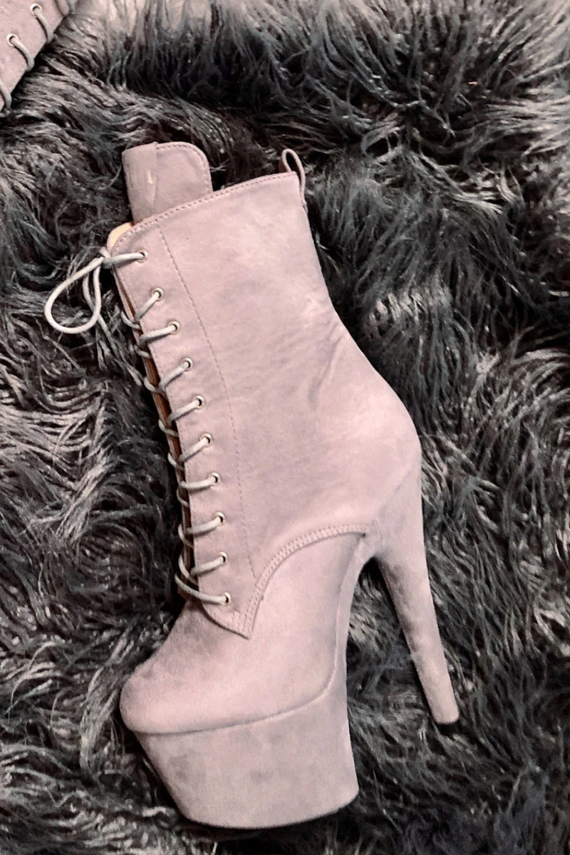 Hella Heels BabyDoll 7inch Boots - Light Grey 2 Hella Heels BabyDoll 7inch Boots - Light Grey - Image 2