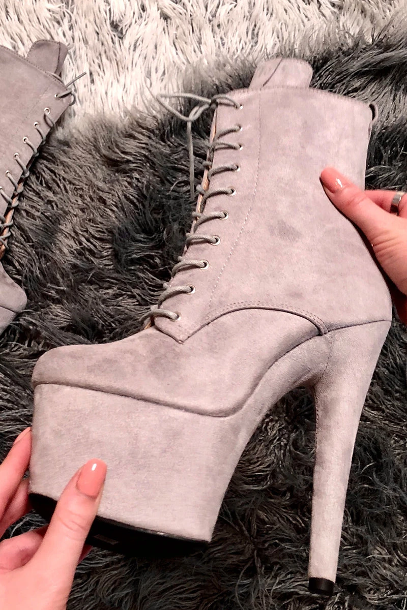 Hella Heels BabyDoll 7inch Boots - Light Grey 1 Hella Heels BabyDoll 7inch Boots - Light Grey