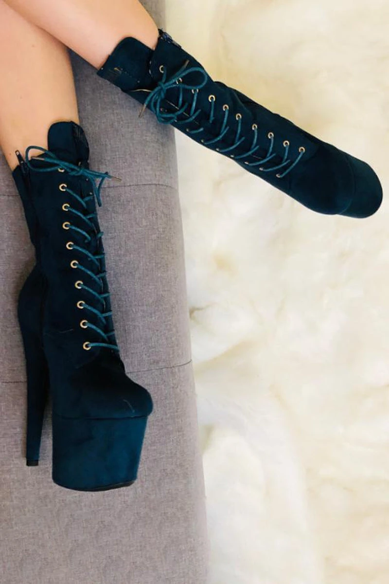 Hella Heels BabyDoll 7inch Boots - Teal 2 Hella Heels BabyDoll 7inch Boots - Teal - Image 2