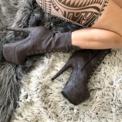 Hella Heels BabyDoll 7inch Boots - Dark Grey -Famous Boot Store BD Dark Grey 7 Inch 2