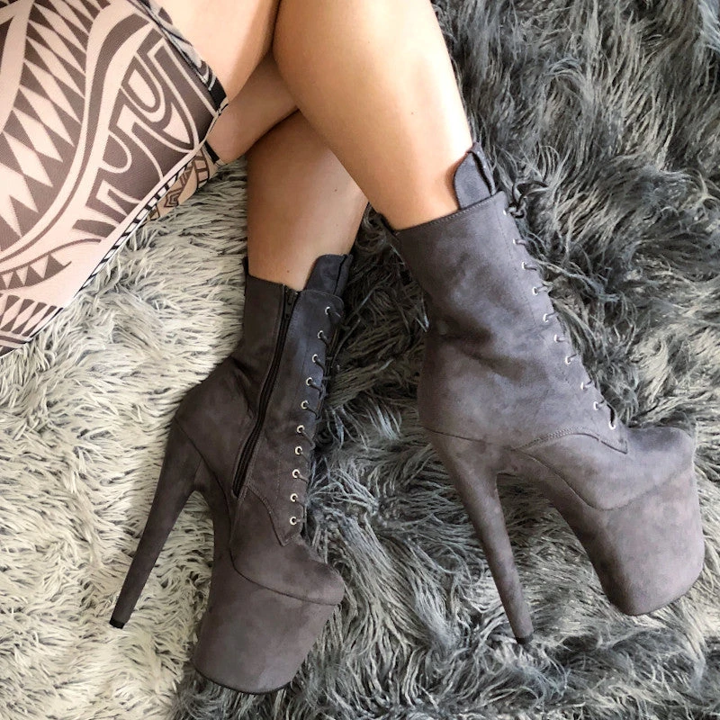 Hella Heels BabyDoll 8inch Boots - Dark Grey 3 Hella Heels BabyDoll 8inch Boots - Dark Grey - Image 3