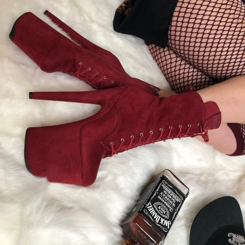 Hella Heels BabyDoll 8inch Boots - Dark Red 7 Hella Heels BabyDoll 8inch Boots - Dark Red - Image 7
