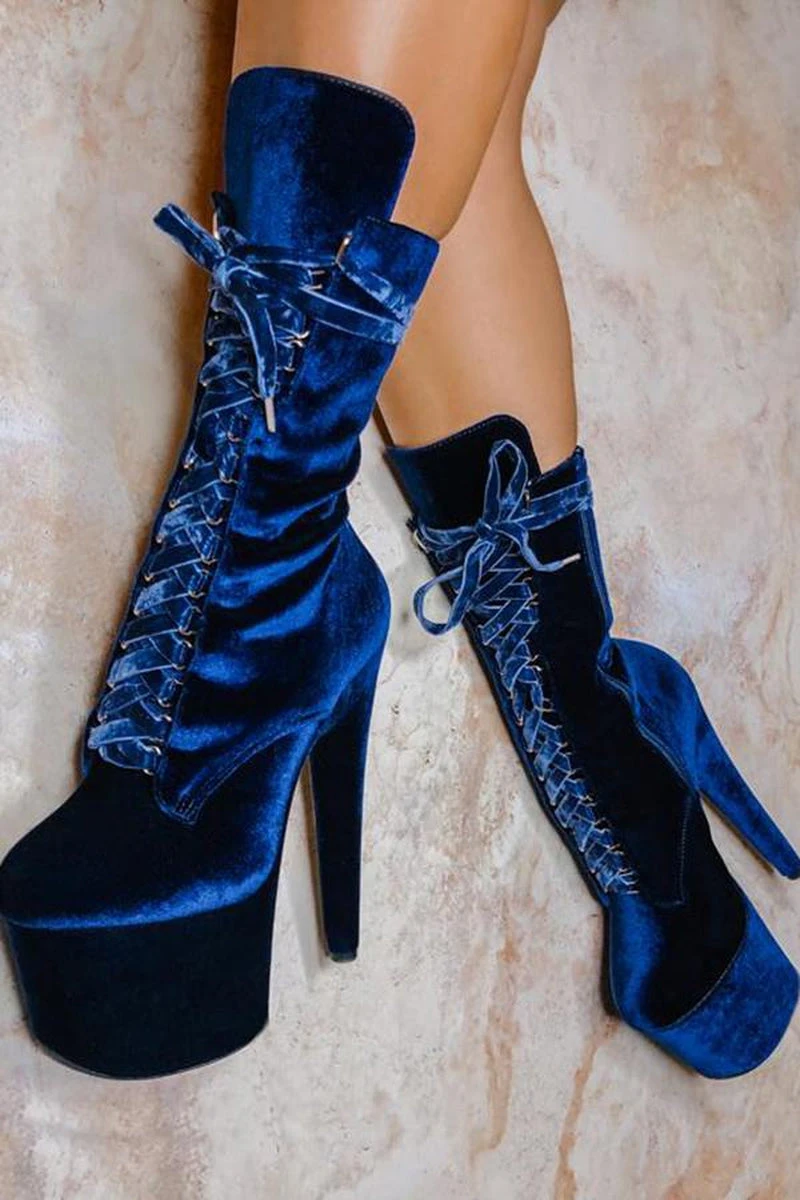 Hella Heels BabyDoll Velvet 7inch Boots - Old Money 1 Hella Heels BabyDoll Velvet 7inch Boots - Old Money
