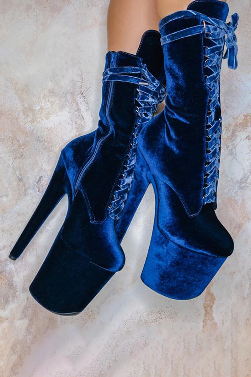 Hella Heels BabyDoll Velvet 8inch Boots - Old Money 2 Hella Heels BabyDoll Velvet 8inch Boots - Old Money - Image 2