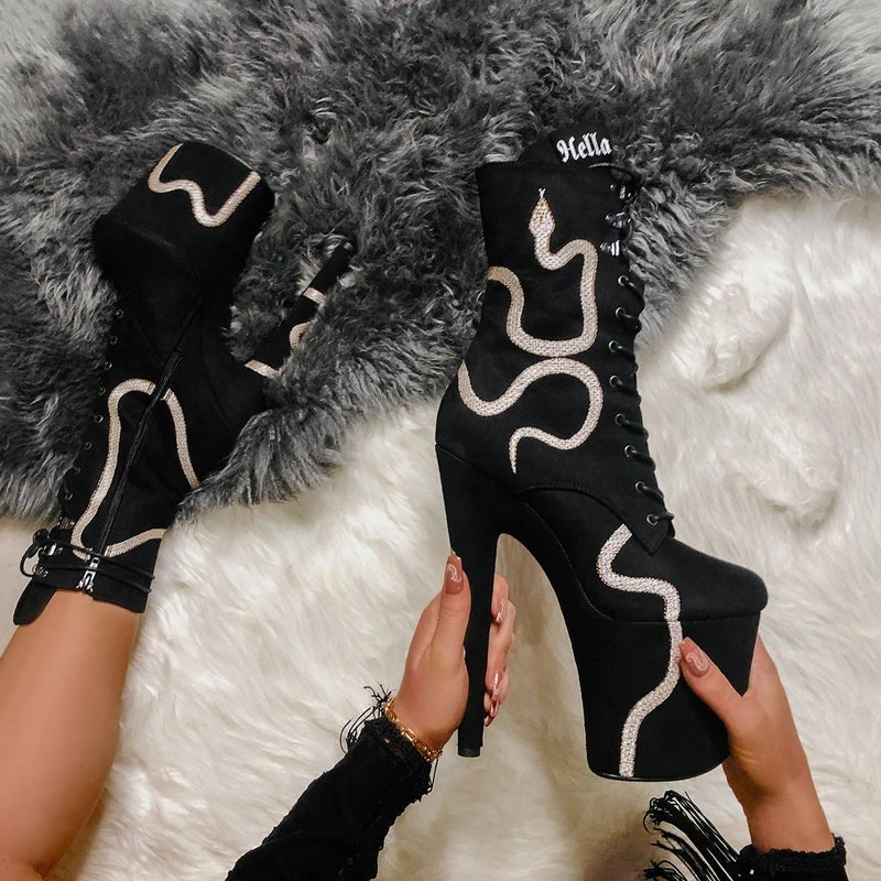 Hella Heels Snake In My Boot 8inch Boots - Black 3 Hella Heels Snake In My Boot 8inch Boots - Black - Image 3