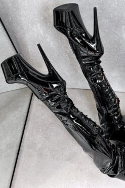 Hella Heels LipKit Thigh High Back Lace 7inch Boots - Black Beatle 8 Hella Heels LipKit Thigh High Back Lace 7inch Boots - Black Beatle -Famous Boot Store BlackBeatleThighHigh 7INCH4