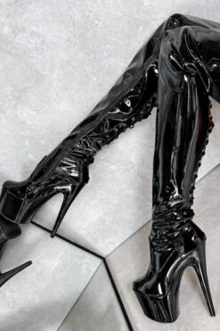 Hella Heels LipKit Thigh High Back Lace 7inch Boots - Black Beatle 9 Hella Heels LipKit Thigh High Back Lace 7inch Boots - Black Beatle -Famous Boot Store BlackBeatleThighHigh 7INCH5