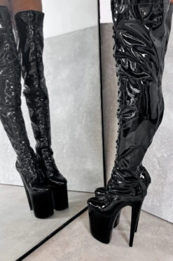 Hella Heels LipKit Thigh High Front Lace 8inch Boots - Black Beatle -Famous Boot Store BlackBeatleThighHighFrontLace 8INCH3 1