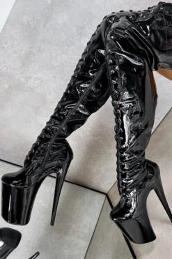 Hella Heels LipKit Thigh High Front Lace 9inch Boots - Black Beatle 7 Hella Heels LipKit Thigh High Front Lace 9inch Boots - Black Beatle -Famous Boot Store BlackBeatleThighHighFrontLace 9INCH3 1