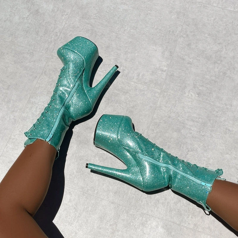 Hella Heels The Glitterati 7inch Boots - Baby Blues 4 Hella Heels The Glitterati 7inch Boots - Baby Blues - Image 4