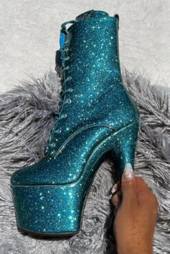 Hella Heels The Glitterati 7inch Boots - Ocean Eyes -Famous Boot Store Blueoceaneyesglitter7inchpoledancehighboot 2