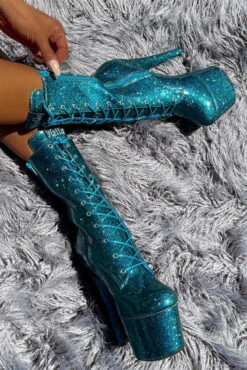 Hella Heels The Glitterati 7inch Boots - Ocean Eyes -Famous Boot Store Blueoceaneyesglitter7inchpoledancehighboot 3