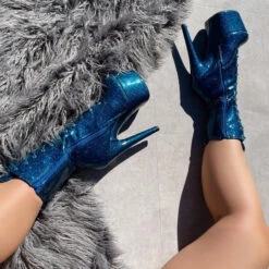 Hella Heels The Glitterati 7inch Boots - Skinny Dippin' 6 Hella Heels The Glitterati 7inch Boots - Skinny Dippin' -Famous Boot Store Blueskinnydippingglitter7inchpoledancehighboot 1