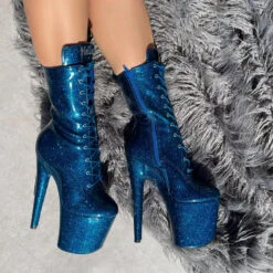 Hella Heels The Glitterati 8inch Boots - Skinny Dippin' -Famous Boot Store Blueskinnydippingglitter8inchpoledancehighboot 1 1