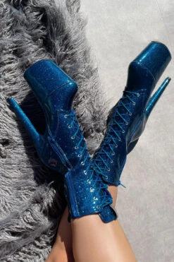 Hella Heels The Glitterati 8inch Boots - Skinny Dippin' -Famous Boot Store Blueskinnydippingglitter8inchpoledancehighboot 2 1