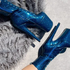 Hella Heels The Glitterati 8inch Boots - Skinny Dippin' -Famous Boot Store Blueskinnydippingglitter8inchpoledancehighboot 3 1