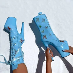Hella Heels Butterfly 8inch Boots - Baby Blue 10 Hella Heels Butterfly 8inch Boots - Baby Blue -Famous Boot Store ButterflyBoot Blue 8INCH1 1