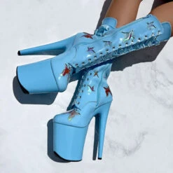 Hella Heels Butterfly 8inch Boots - Baby Blue 9 Hella Heels Butterfly 8inch Boots - Baby Blue -Famous Boot Store ButterflyBoot Blue 8INCH2