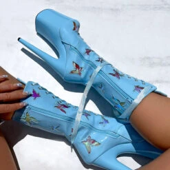 Hella Heels Butterfly 8inch Boots - Baby Blue 11 Hella Heels Butterfly 8inch Boots - Baby Blue -Famous Boot Store ButterflyBoot Blue 8INCH4 1