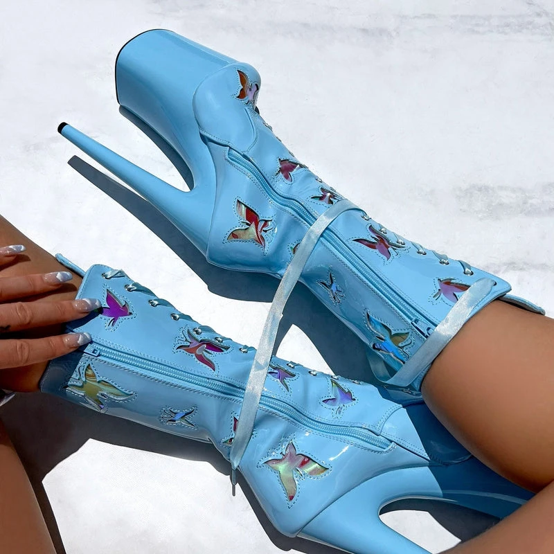 Hella Heels Butterfly 8inch Boots - Baby Blue 6 Hella Heels Butterfly 8inch Boots - Baby Blue - Image 6