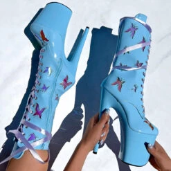 Hella Heels Butterfly 8inch Boots - Baby Blue 8 Hella Heels Butterfly 8inch Boots - Baby Blue -Famous Boot Store ButterflyBoot Blue 8INCH5 1