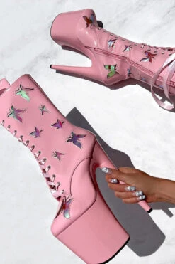 Hella Heels Butterfly Boots - 8inch - Pink