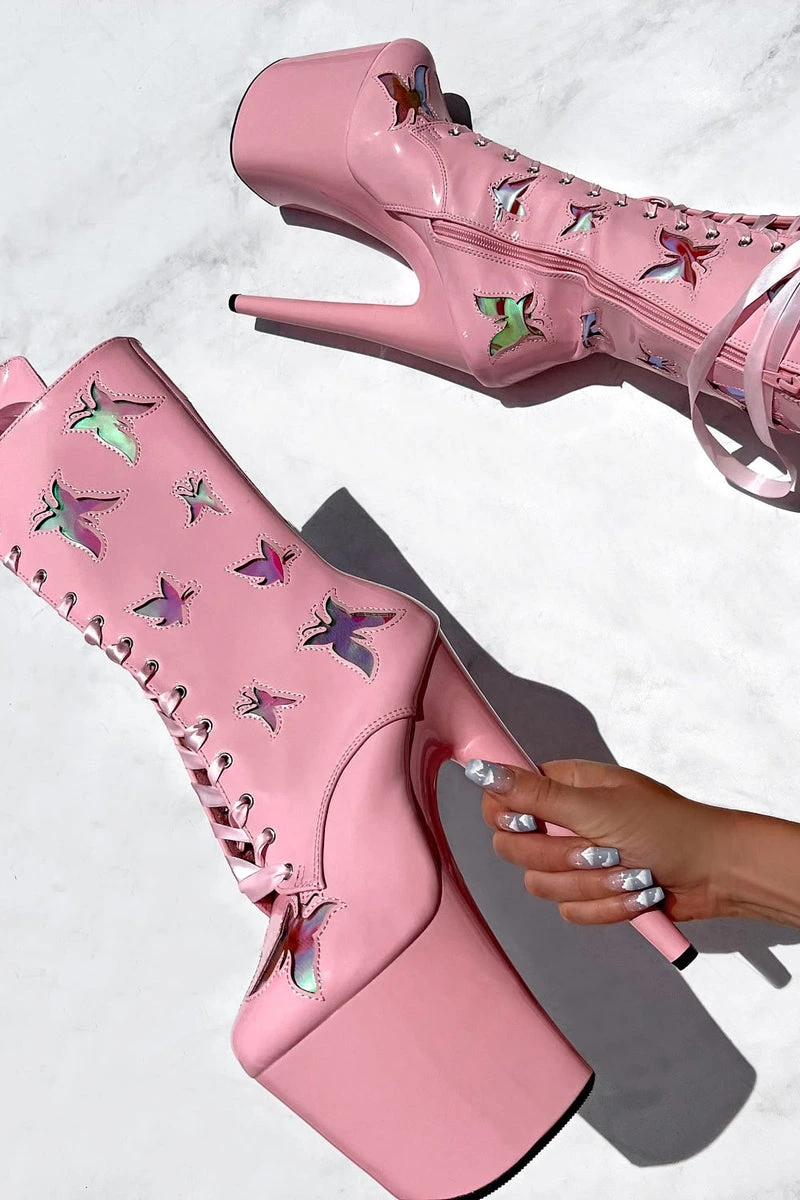 Hella Heels Butterfly Boots - 8inch - Pink 1 Hella Heels Butterfly Boots - 8inch - Pink