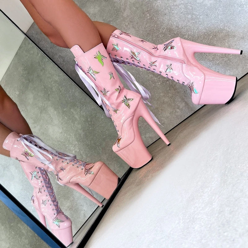 Hella Heels Butterfly Boots - 8inch - Pink 4 Hella Heels Butterfly Boots - 8inch - Pink - Image 4