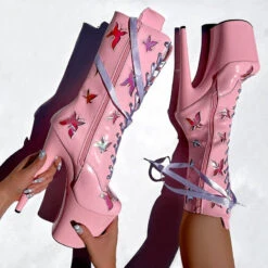 Hella Heels Butterfly Boots - 8inch - Pink 12 Hella Heels Butterfly Boots - 8inch - Pink -Famous Boot Store ButterflyBoot Pink 8INCH9 1