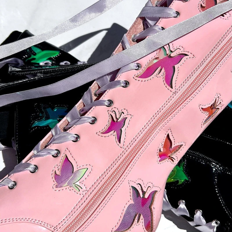 Hella Heels Butterfly Boots - 8inch - Pink 6 Hella Heels Butterfly Boots - 8inch - Pink - Image 6