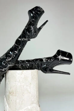 Hella Heels Renaissance Slim Thigh High 8inch Boots - Confession -Famous Boot Store Confession Black Marble Thigh High Slim Pole Dance Shoes 8