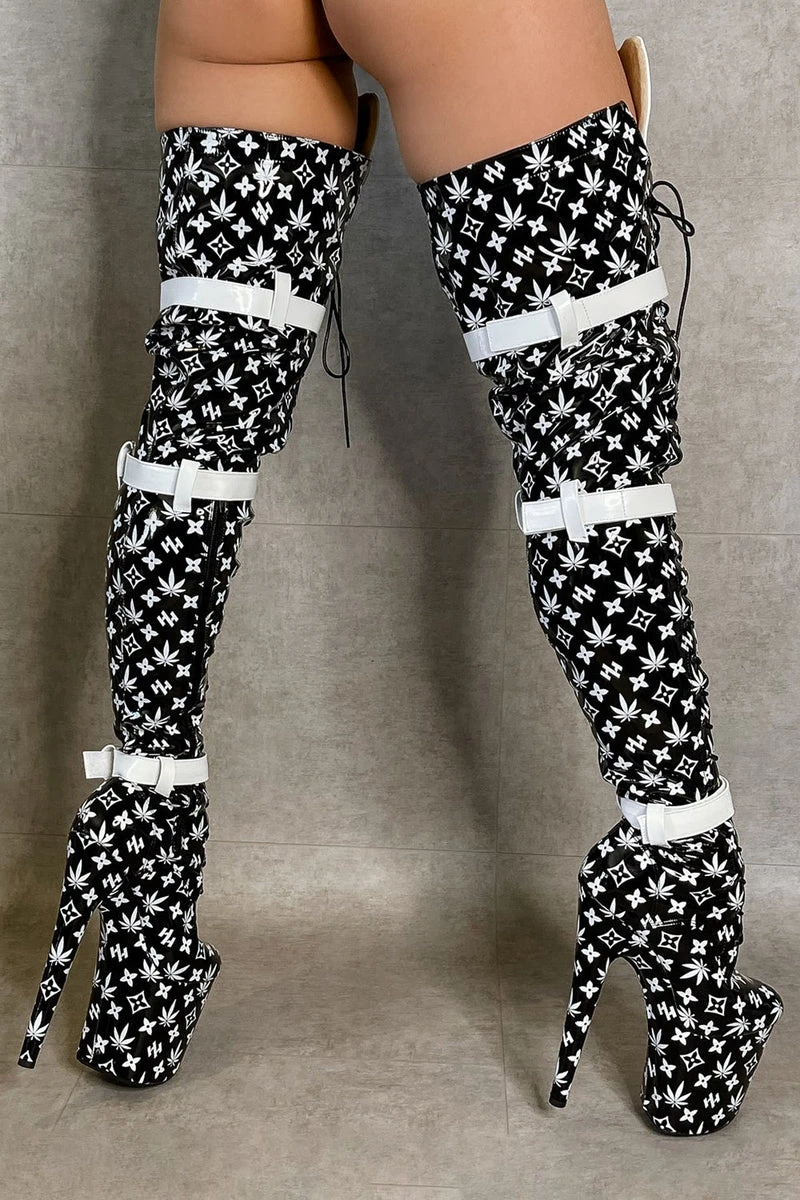 Hella Heels Branded Thigh High 8inch Boots - Black 7 Hella Heels Branded Thigh High 8inch Boots - Black - Image 7