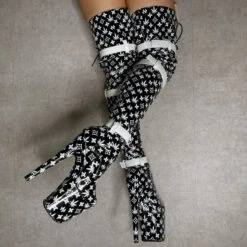 Hella Heels Branded Thigh High 8inch Boots - Black -Famous Boot Store EmpireKicksBrandedblack8inchpoledancethighhighboot 4 1