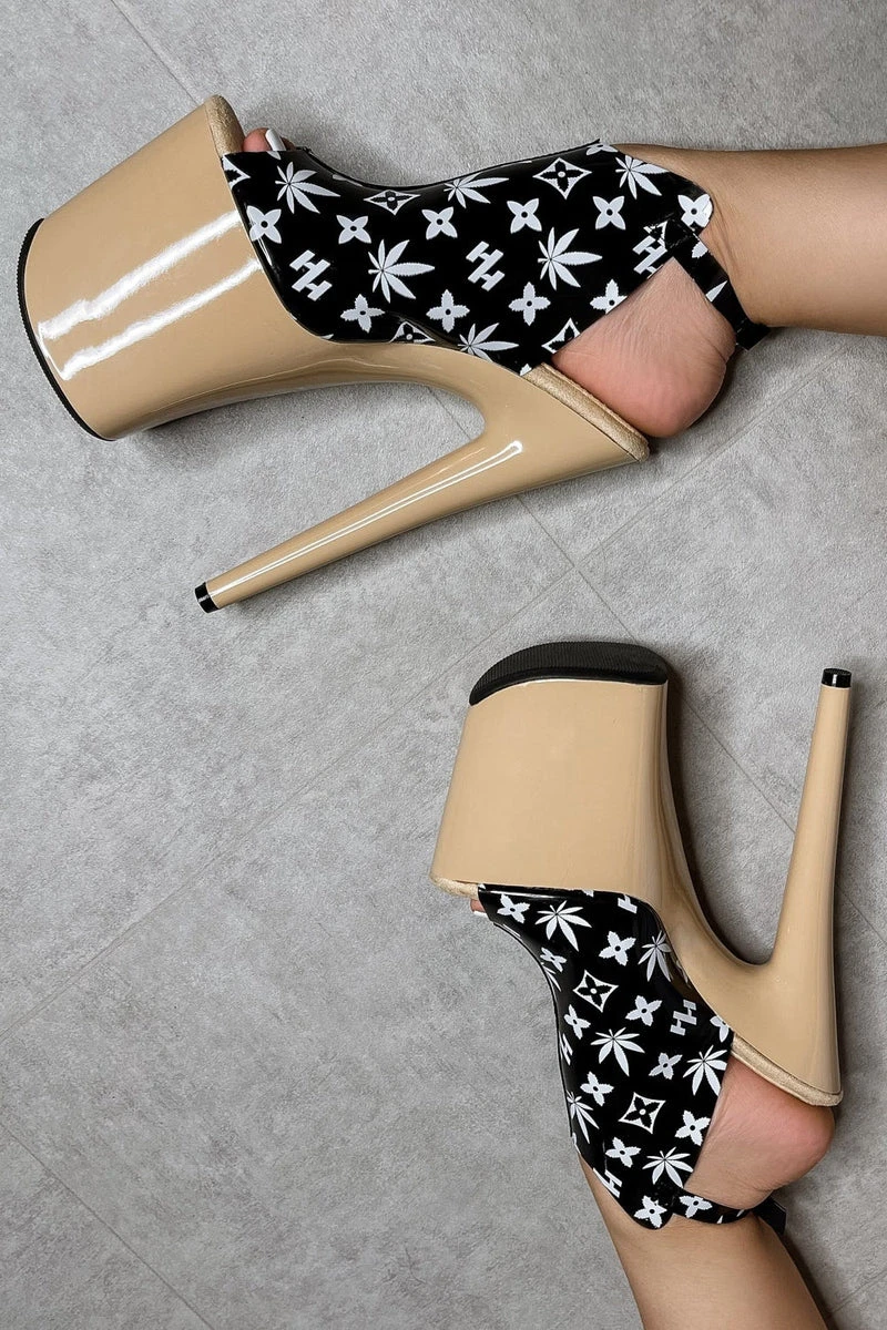 Hella Heels Branded Shield 8inch Stilettos - Black/Sand 3 Hella Heels Branded Shield 8inch Stilettos - Black/Sand - Image 3