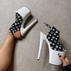 Hella Heels Branded Shield 8inch Stilettos - Black/White 11 Hella Heels Branded Shield 8inch Stilettos - Black/White -Famous Boot Store EmpireKicksBrandedblack white8inchpoledanceshieldstiletto