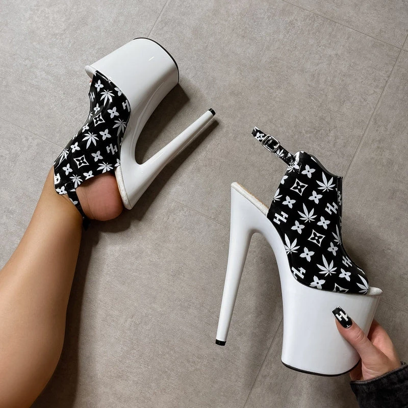 Hella Heels Branded Shield 8inch Stilettos - Black/White 4 Hella Heels Branded Shield 8inch Stilettos - Black/White - Image 4