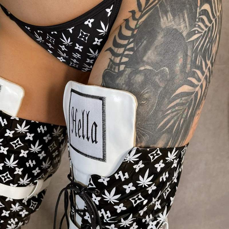 Hella Heels Branded Thigh High 8inch Boots - Black 12 Hella Heels Branded Thigh High 8inch Boots - Black - Image 12