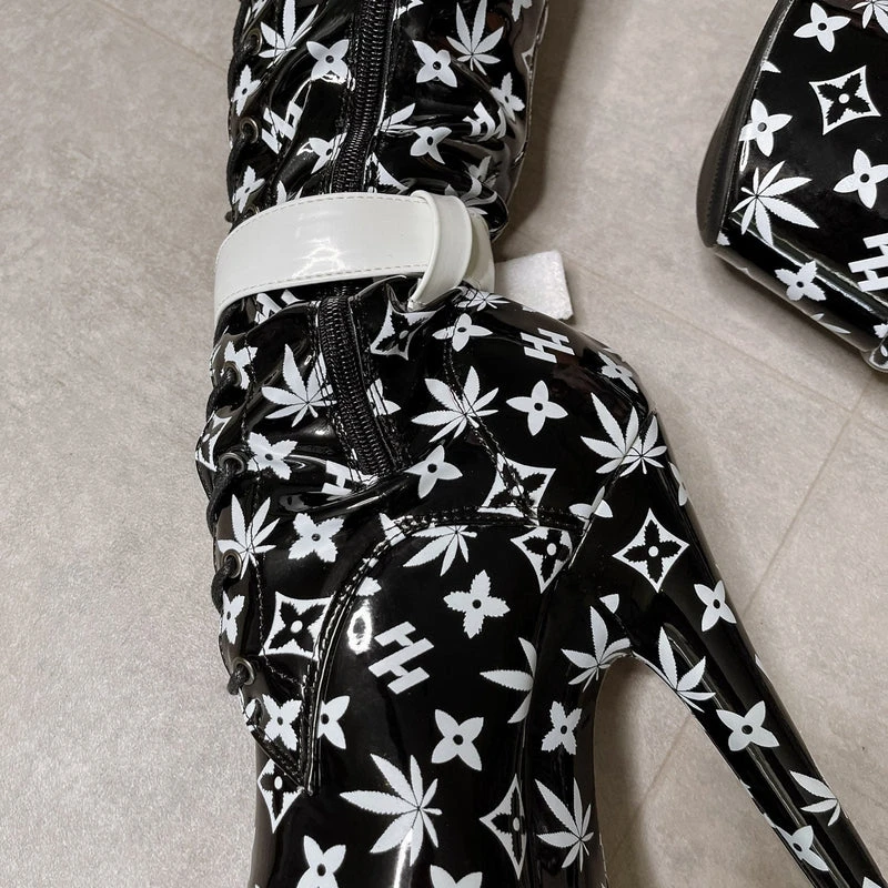 Hella Heels Branded Thigh High 8inch Boots - Black 11 Hella Heels Branded Thigh High 8inch Boots - Black - Image 11