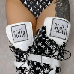 Hella Heels Branded Thigh High 8inch Boots - Black 23 Hella Heels Branded Thigh High 8inch Boots - Black -Famous Boot Store EmpireKicksBrandedblackpoledancethighhighboot 3