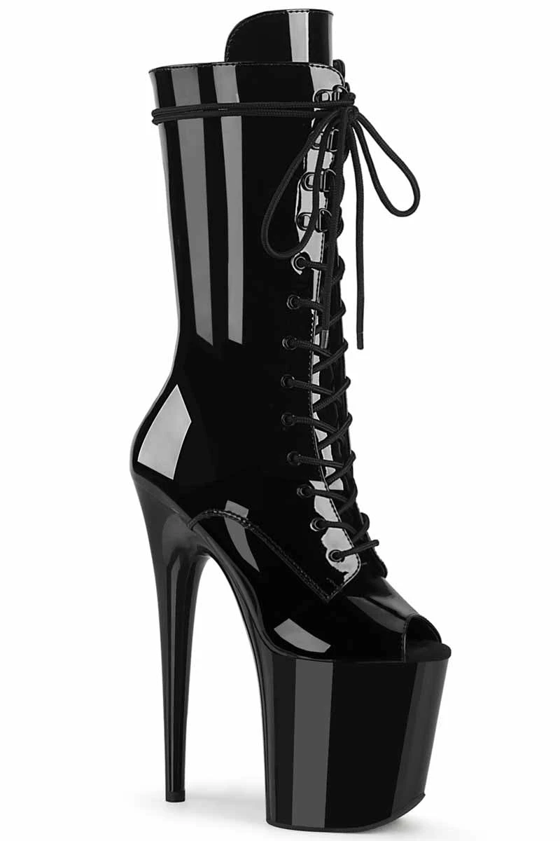 Pleaser USA Flamingo-1051 8inch Peep Toe Pleaser Boots - Patent Black 1 Pleaser USA Flamingo-1051 8inch Peep Toe Pleaser Boots - Patent Black