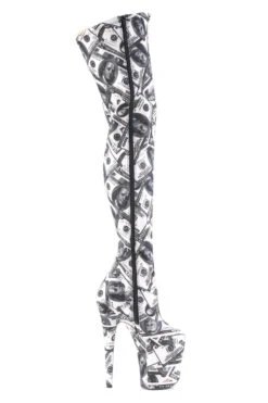 Pleaser USA Flamingo-3000DP 8inch Thigh High Pleaser Boots - Money Print 8 Pleaser USA Flamingo-3000DP 8inch Thigh High Pleaser Boots - Money Print -Famous Boot Store FLAM3000DP W BFA MSide2 1