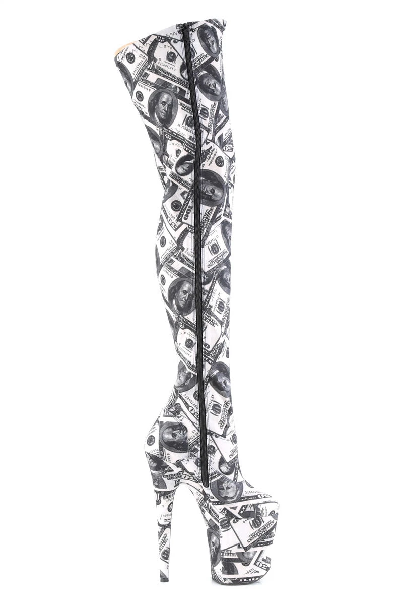 Pleaser USA Flamingo-3000DP 8inch Thigh High Pleaser Boots - Money Print 4 Pleaser USA Flamingo-3000DP 8inch Thigh High Pleaser Boots - Money Print - Image 4